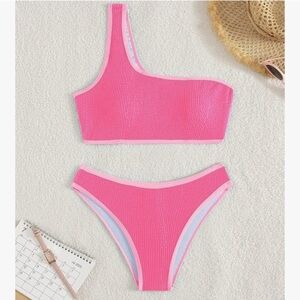Pink One-Shoulder Bikini Set